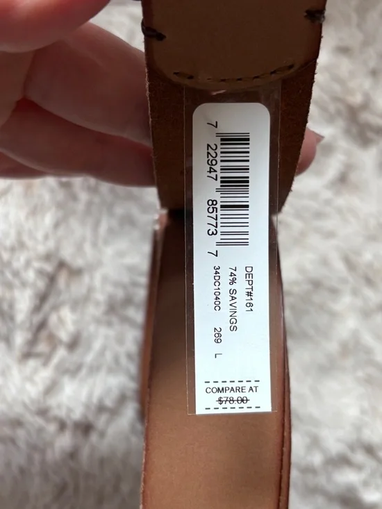 Frye Tan Genuine Leather Belt with Brushed Metal Buckle NWT - Picture 2 of 5